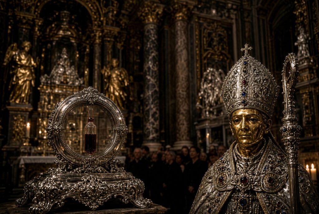 Il miracolo di San Gennaro - liquefazione del sangue. Elaborazione IA