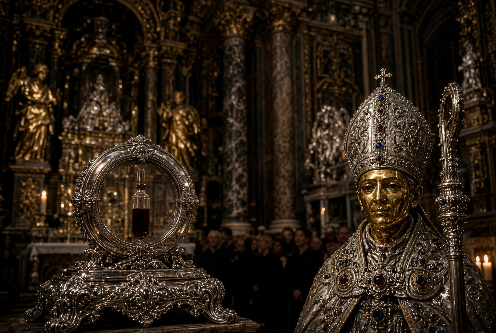 Il miracolo di San Gennaro - liquefazione del sangue. Elaborazione IA